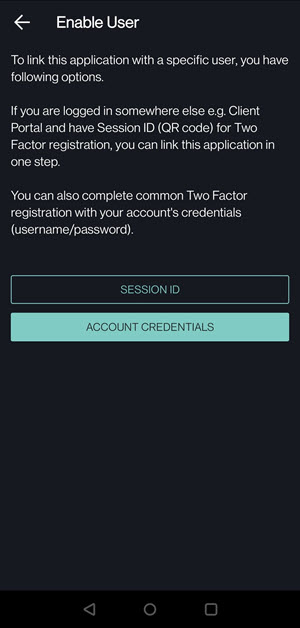 Image of the IBKR mobile enable user page for the Android Phone. 